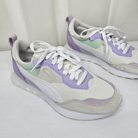 Puma Rider FV Lilac Purple Leather Trim Sneaker Size 8 White Mint - Picture 2 of 14